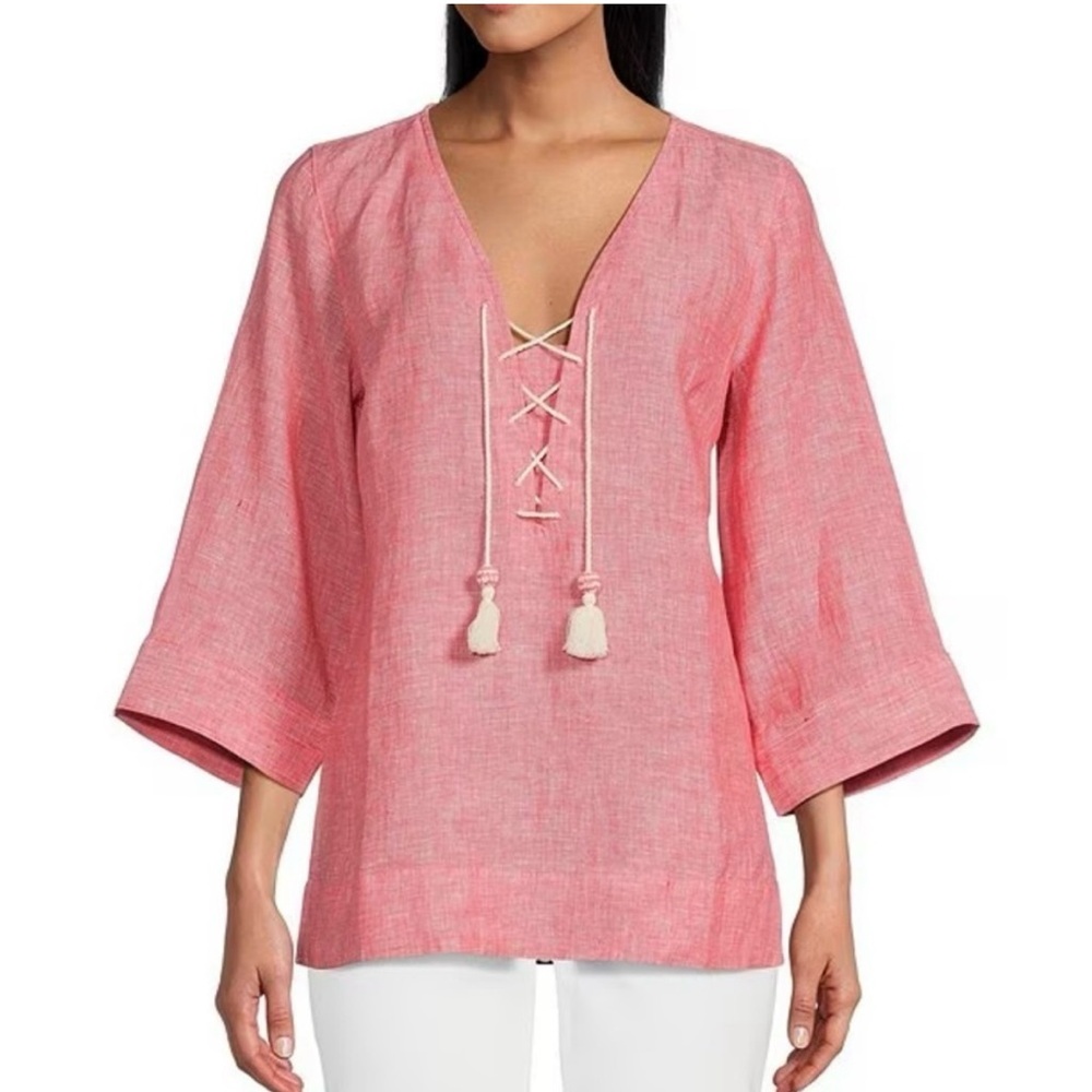 Tommy Bahama 100% Linen 3/4 Sleeve Top w/Tassels